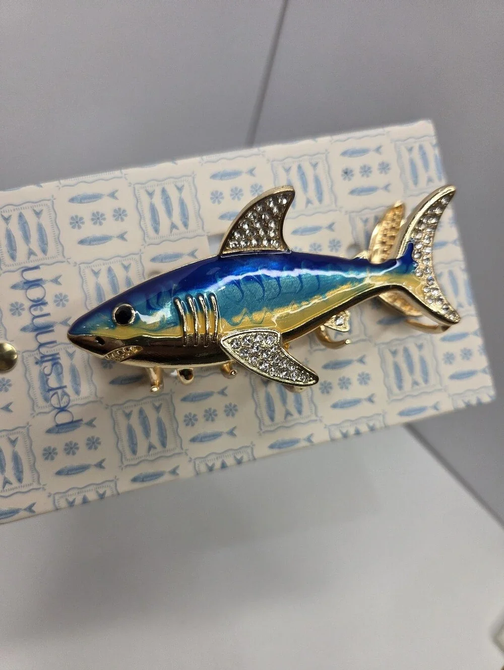 💙▪️Persimmon ▪️Blue & Gold Enamel Fish Hair Metal Claw  Clip